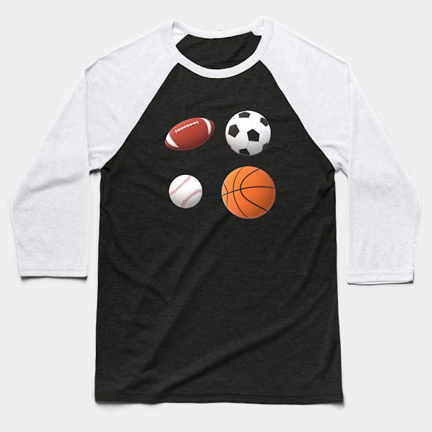 Team Sports Basketball, Football, Baseball and Soccer Ball for Sports Lovers, Fans and Players Baseball T-Shirt by Art By LM Designs 